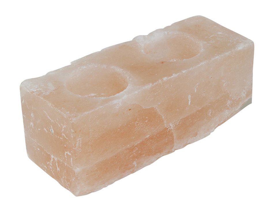 Himalayan Salt Double Candle Holder (2 holes; 5.5 x 2.5 x 2.1 inches)