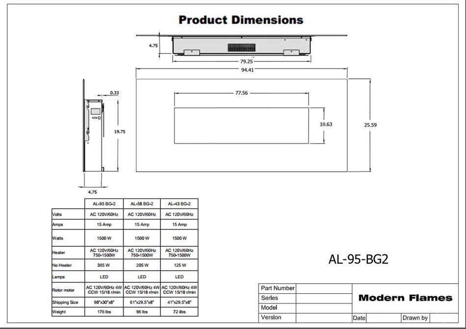 Modern Flames AL Series Wall Mount Electric Fireplace, 58-Inch N7