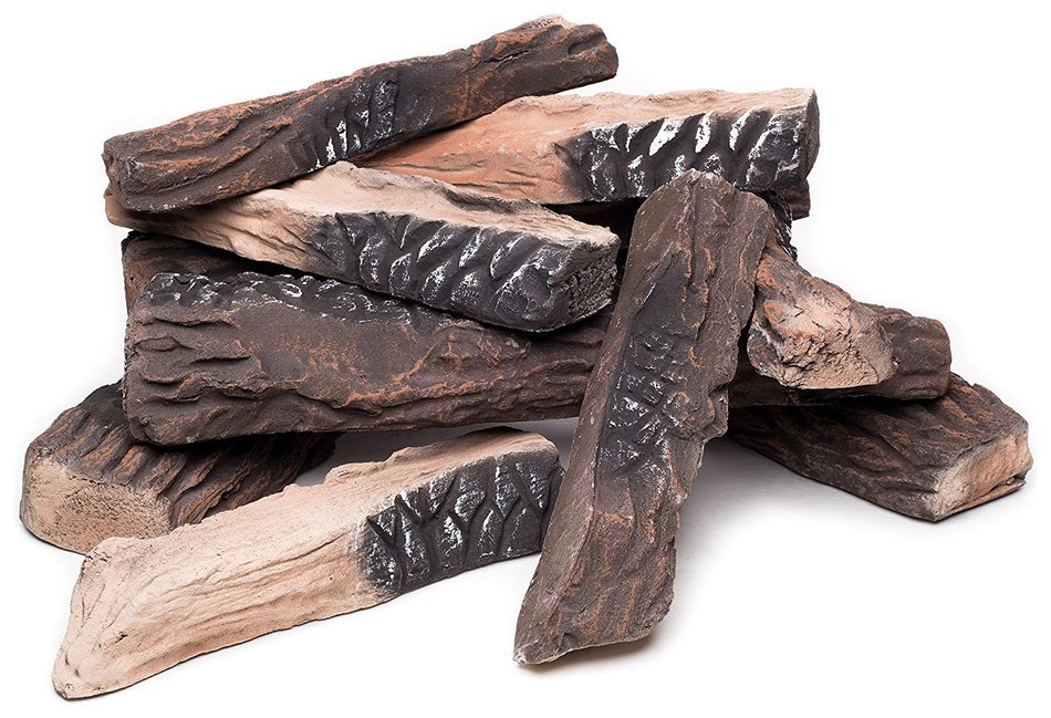 Large Gas Fireplace Logs | 10 Piece Set of Ceramic Wood Logs. All Types of Indoor, Gas Inserts, Ventless & Vent...
