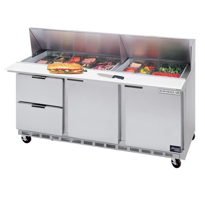 Beverage Air SPED72-08-2 Elite Series Three-Section Sandwich Top Refrigerated Counter 21.5 cu. ft.