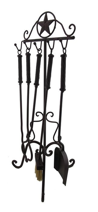 Rustic Western Star Wrought Iron Fireplace Tool Set