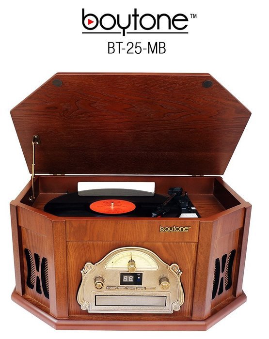 Boytone BT-25MB 8-in-1 Natural Wood Classic Turntable Stereo System with Bluetooth Connection, Vinyl Record Player... N3
