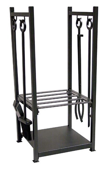 UniFlame Black Wrought Iron Log Rack with Tools