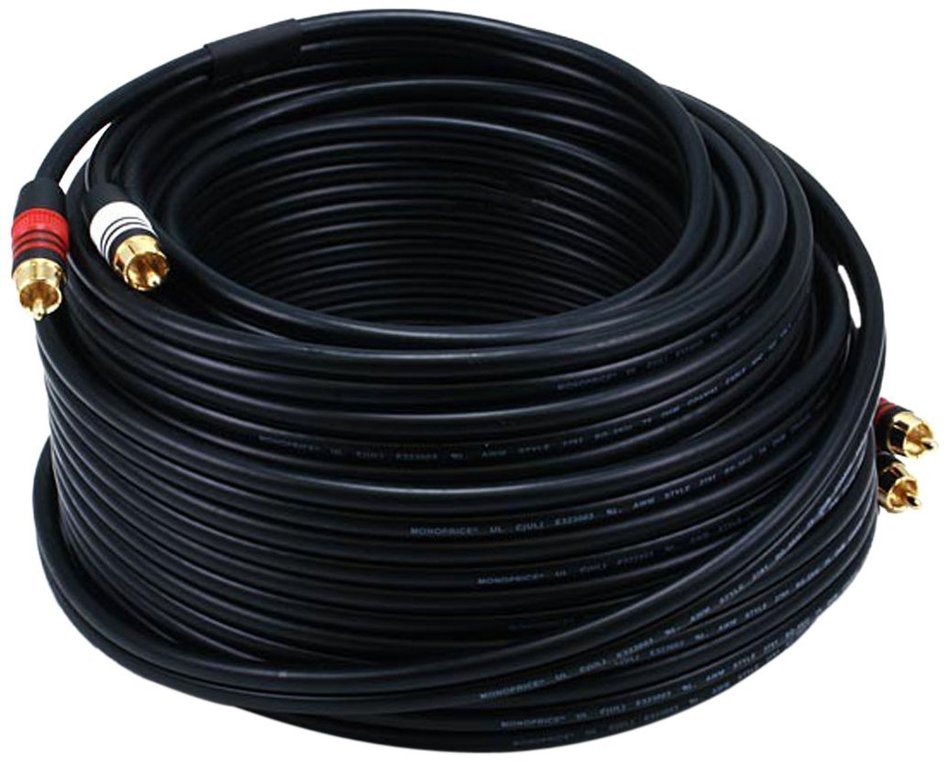 Monoprice 105349 75-Feet 22AWG Premium 2 RCA Plug to2 RCA Plug Cable - Black