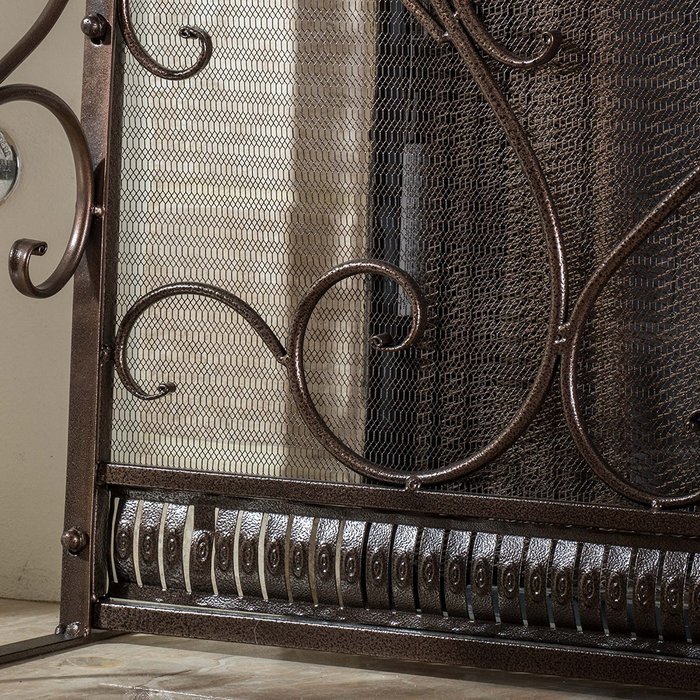 Adalia Black Brushed Gold Finish Wrought Iron Fireplace Screen