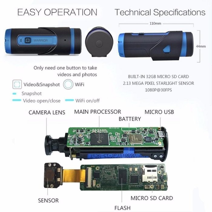 Boddenly Warrior Full HD 1080P WiFi Wireless remote controller G-sensor Sports Action Camera (Helmet Strap included) N3