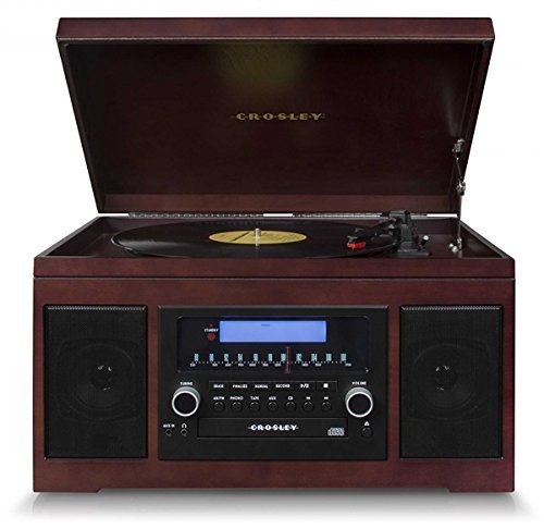 Crosley CR2415A-MA Cannon Turntable with Radio, CD Player, Cassette and Aux-In, Mahogany
