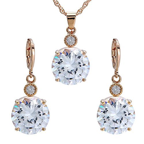 Women Elegant Jewelry White zircon Statement Bib Chain Pendant Necklace wedding N4
