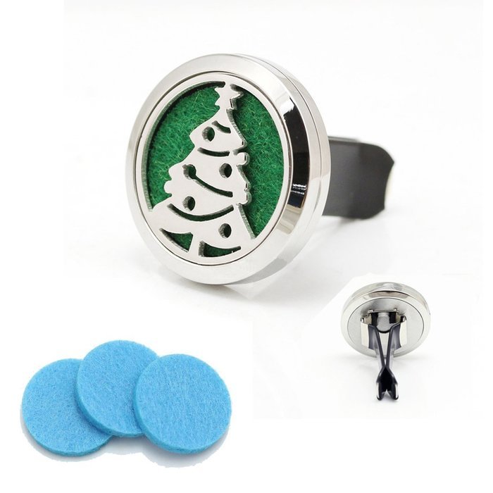 316L Surgical Stainless Steel Xmas Tree Locket Car Air Freshener Aromatherapy Essential Oil Diffuser Vent Clip N3