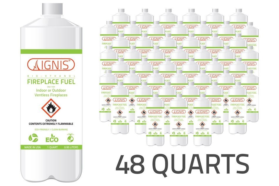 Ignis Bio Ethanol Fireplace Fuel - 36 Pack (36 1-Quart Bottles) N3