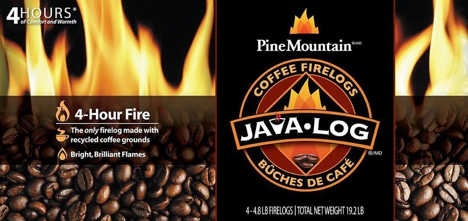 Pine Mountain Java-log Firelog, 4-Hour Burn Time, Recycled Coffee Grounds