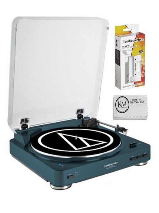 Audio-Techinca Navy Bluetooth Stereo Turntable with AT6012 Vinyl Cleaning Kit