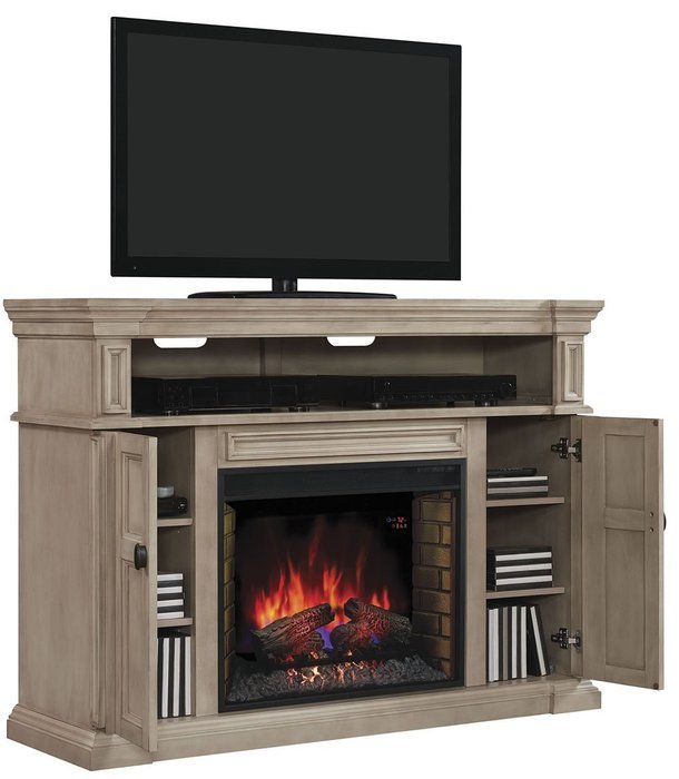 ClassicFlame 28MM4684-T477 Wyatt TV Stand for TVs up to 65", Soft Gray White (Electric Fireplace Insert sold separately)