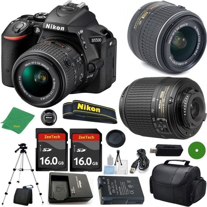 Nikon D5500 - International Version (No Warranty), 18-55mm f/3.5-5.6 DX VR, Nikon 55-200mm f4-5.6G ED DX Nikkor...