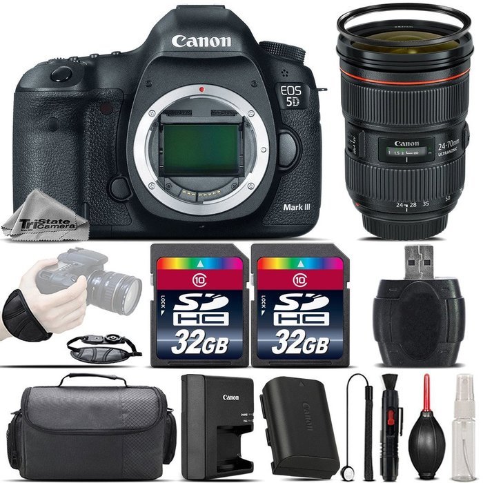 Canon EOS 5D Mark III DSLR Full Frame 22.3MP Camera + Canon EF 24-70mm f/2.8L II USM Lens + 64GB Storage + Wrist...