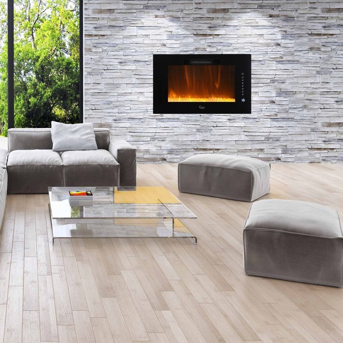 Caesar Luxury Linear Wall Mount Recess Freestanding Multicolor Flame Electric Fireplace, 30-Inch N4