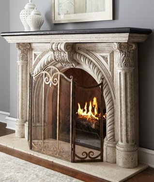 Classic Scroll Antique Gold Iron Fireplace Screen