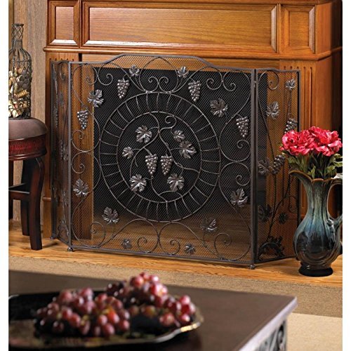 Grapevine Vineyard Fireplace Screen ~ 3 Connecting Panels ~ Iron with Metal Mesh