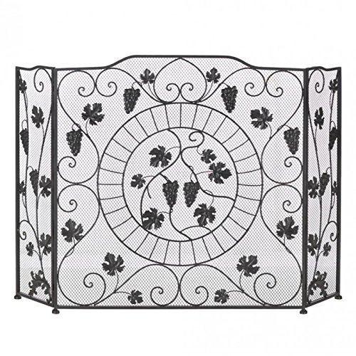 Grapevine Vineyard Fireplace Screen ~ 3 Connecting Panels ~ Iron with Metal Mesh N2