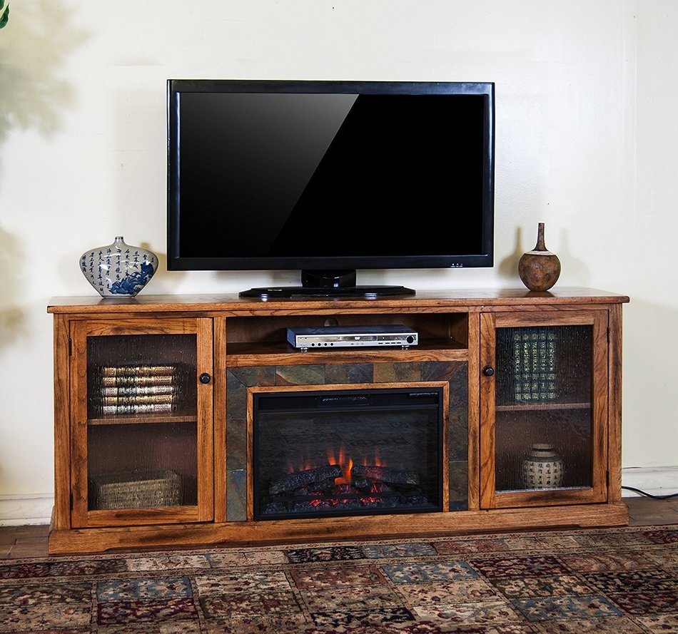 Sunny Designs K3488RO-80F Sedona Fireplace Media Console with Firebox