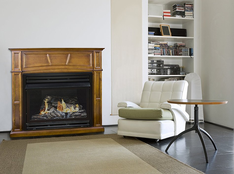 Pleasant Hearth Vent-Free Dual Fuel Fireplace in Rich Heritage, 45-Inch N2