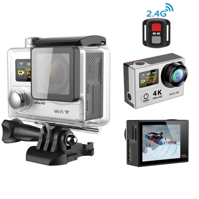 TONSEE Sport Camera H3R Ultra 4K HD 2.0 Inch Screen Action Camera Waterproof 30m+Remote Control - Silver N2