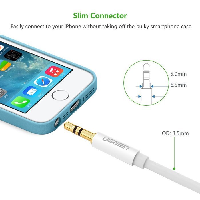 UGREEN 10747 Gold Plated 3.5mm Stereo Auxiliary Extension Cable - 3ft (1m) - White for Smartphones, Tablets... N5