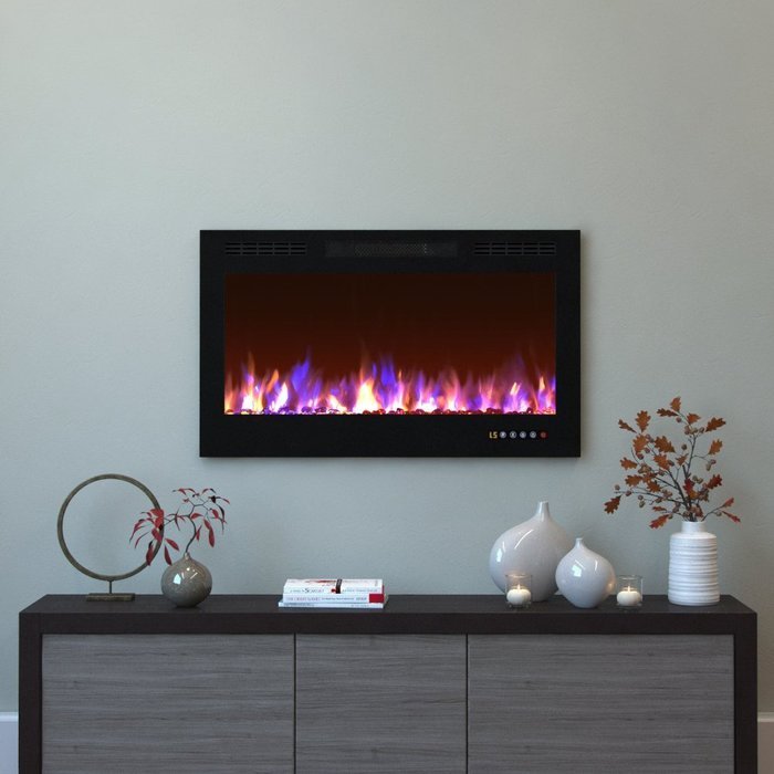 Moda Flame 35 Inch Bliss Crystal Recessed Touch Screen Multi-Color Wall Mounted Electric Fireplace