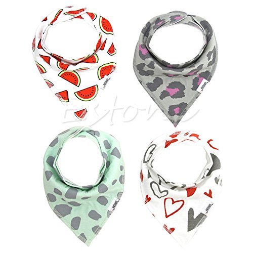 Unisex 4pcs Cotton Baby Feeding Saliva Towel Dribble Triangle Bandana Bibs N4