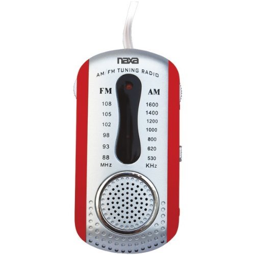 New NAXA NR721RD AM/FM Mini Pocket Radio with Speaker (Red)
