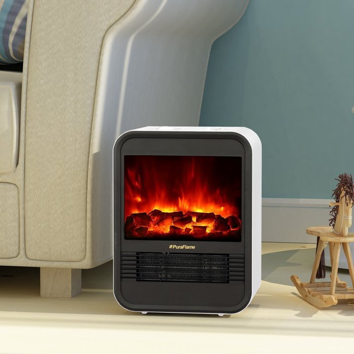 PuraFlame 1250W Clara White 9-Inch Mini Portable Electric Heater, White N8