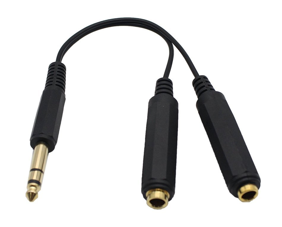 Lemeng 1/4" 6.35mm Stereo Plug / Male to Dual 1/4" 6.35mm Jack /Female Splitter Adapter Cable 0.6 Feet (Black) N3