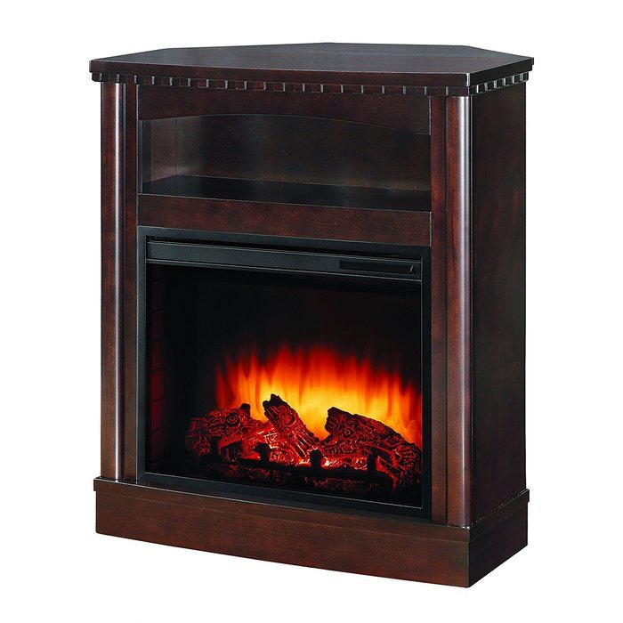 Pleasant Hearth Thompson Compact Wall/Corner Media Fireplace, Mocha N2