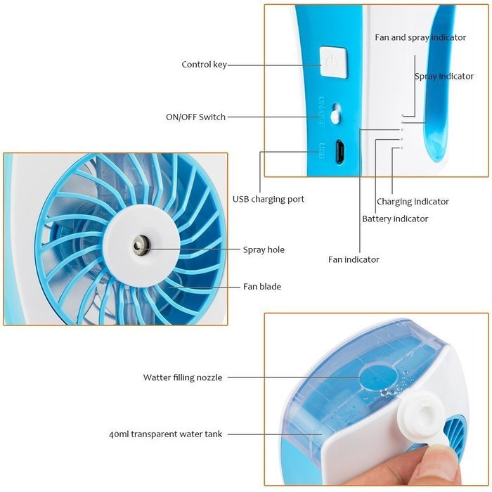 Mini Cooling Fan Humidifier CrazyFire 3 Speeds Portable Mini USB Rechargeable Cooling Fan Misty Hydrating Fan... N4