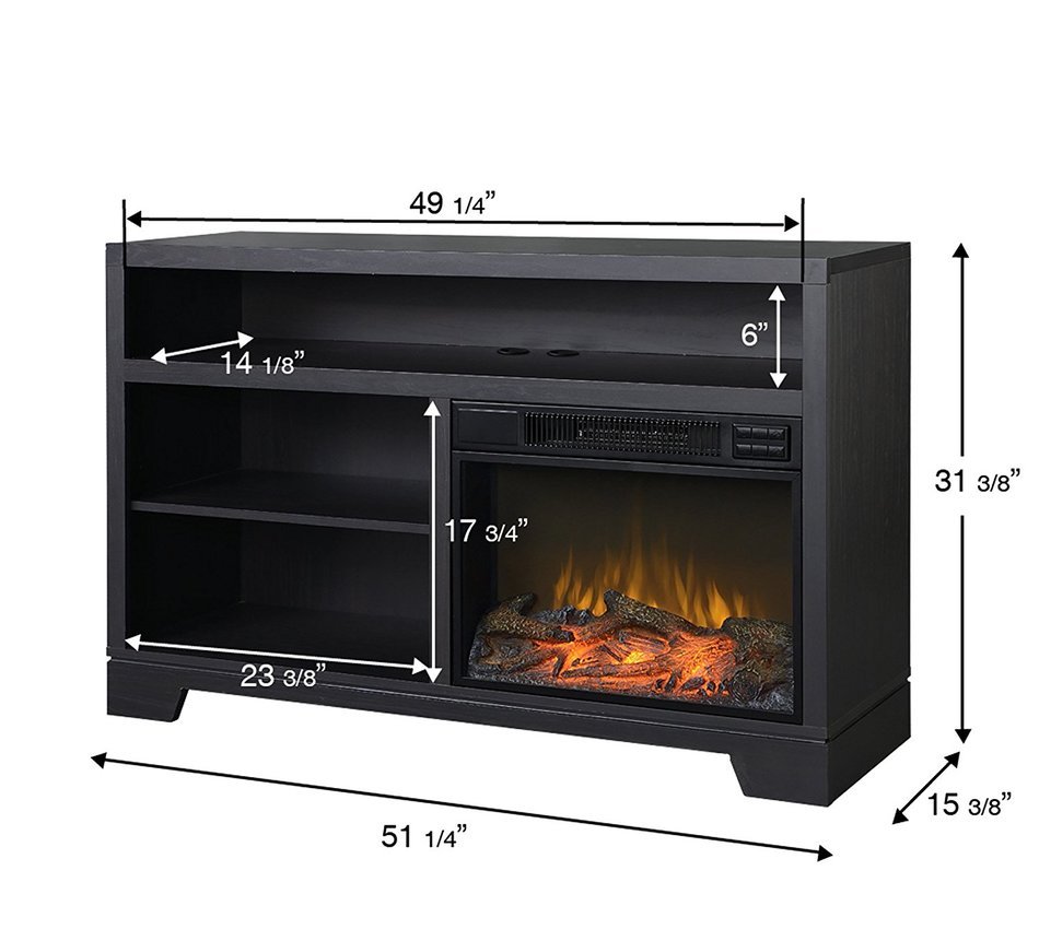 Homestar ZVANCOUVER Vancouver Media Fireplace Console, 51 1/4" x 15 3/8" x 31 3/8", Black Oak N2