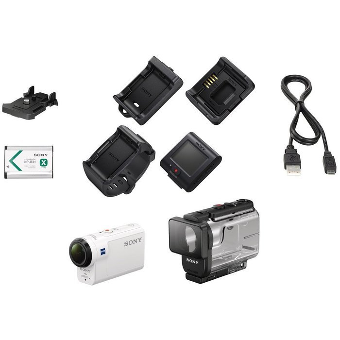Sony HDR-AS300R Action Camera with Live View Remote + Water Action Kit & Memory Bundle N7