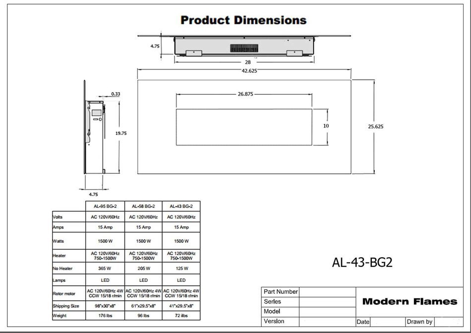 Modern Flames AL Series Wall Mount Electric Fireplace, 58-Inch N11