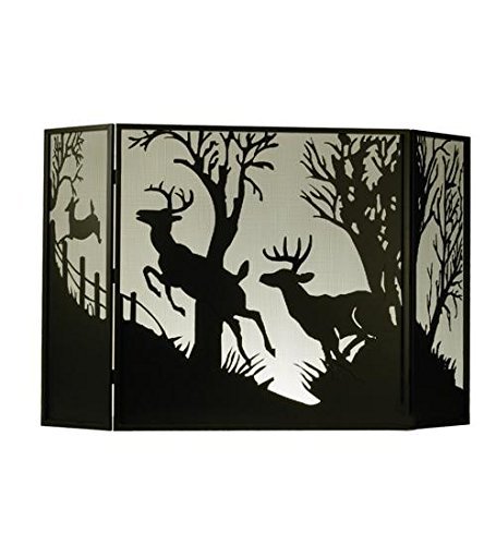 Meyda Tiffany 50971 Deer on The Loose Folding Fireplace Screen, 62" W x 40" H