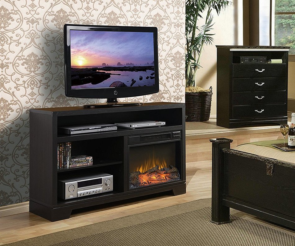 Homestar ZVANCOUVER Vancouver Media Fireplace Console, 51 1/4" x 15 3/8" x 31 3/8", Black Oak N4