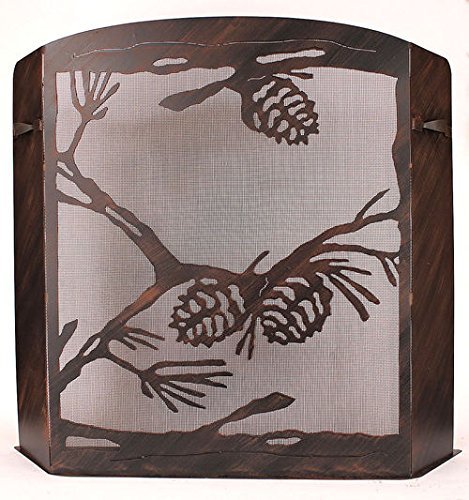 Small Fireplace Screen Pine Cone Scene With Burnt Sienna Finish