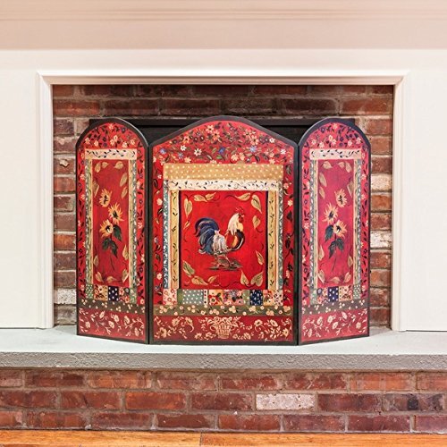 Rooster 3 Panelled Decorative Fireplace Fire Screen