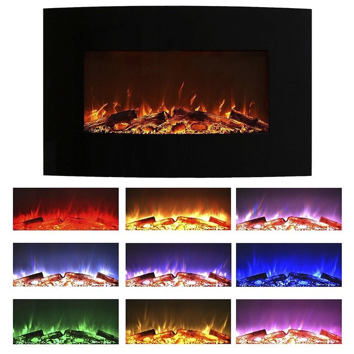 Color Changing Curved Electric Fireplace Wall Mount Stand Remote 36 x 22 Inch - CFP N2
