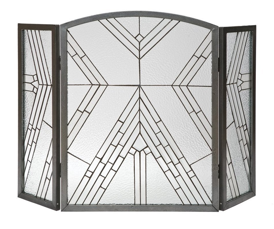Panacea Products 15190 Wright Glass 3-Panel Fireplace Screen, Antique Iron