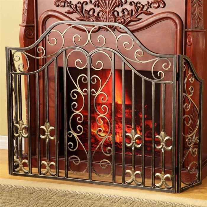 Decorative Fleur de Lis and Scroll Fireplace Screen N2