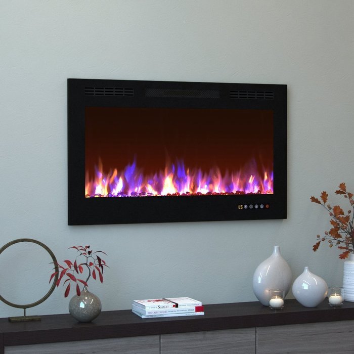 Moda Flame 35 Inch Bliss Crystal Recessed Touch Screen Multi-Color Wall Mounted Electric Fireplace N2