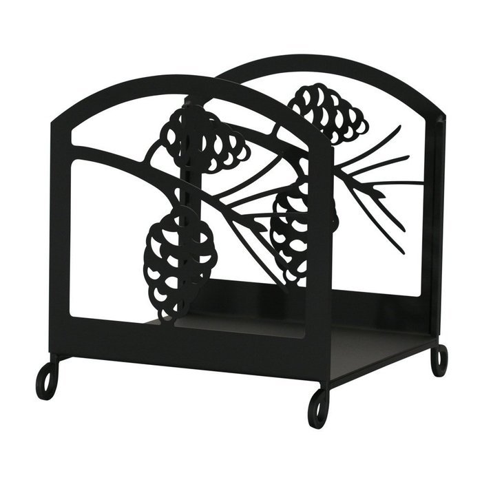 Village Wrought Iron Fireplace Pinecone Silhouette Wood Rack Log Holder FP-WR-89