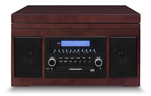 Crosley CR2415A-MA Cannon Turntable with Radio, CD Player, Cassette and Aux-In, Mahogany N2