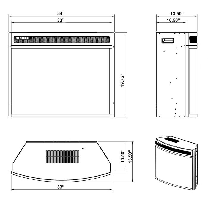 AKDY 33" Freestanding Insert 4 Setting Electric Fireplace Heater w/ LED Log & Remote