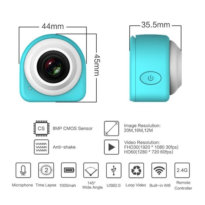 Andoer Super Mini Camera Hands Free Sticky Paste Adhesive Remote Shutter Wireless Built-in Wifi Smartphone App... N5