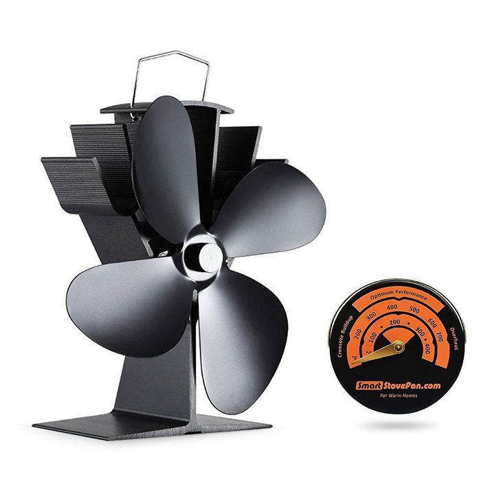 17% Fuel Cost Saving Original Top Heat Powered Eco Stove Fan 4 Blade Aluminum Black for Gas Coal Pellet Log Wood...